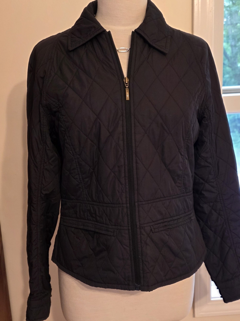 Barbour Black Quilted Zip-Front Jacket Lightweight Size 8